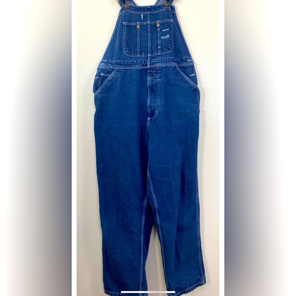RK Brand Mens 38x30 Carpenter Denim Overalls Bibs Rural King, Dark Blue EUC